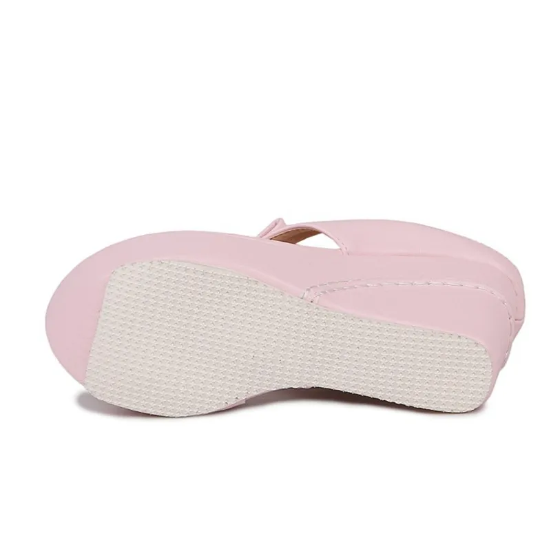 Women Platform Flip Flops Zoris Shoes With Bow Knot Sweet Pink White Black Thick Bottom Anti-Slip Slippers Chunky Heel Light 45