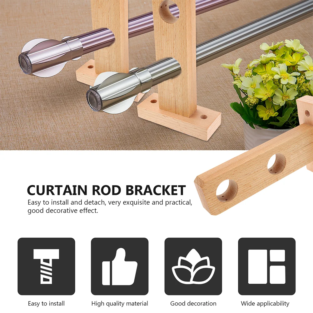 2 Pcs Curtain Rod Bracket Brackets For Wall Mounting Wooden Holders Rods Hooks Curtains Venetian