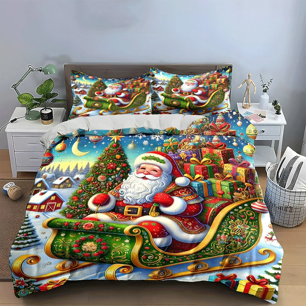 Santa’s Sleigh with Christmas Gifts Exquisite three-piece bedding set gift for kids and adults
