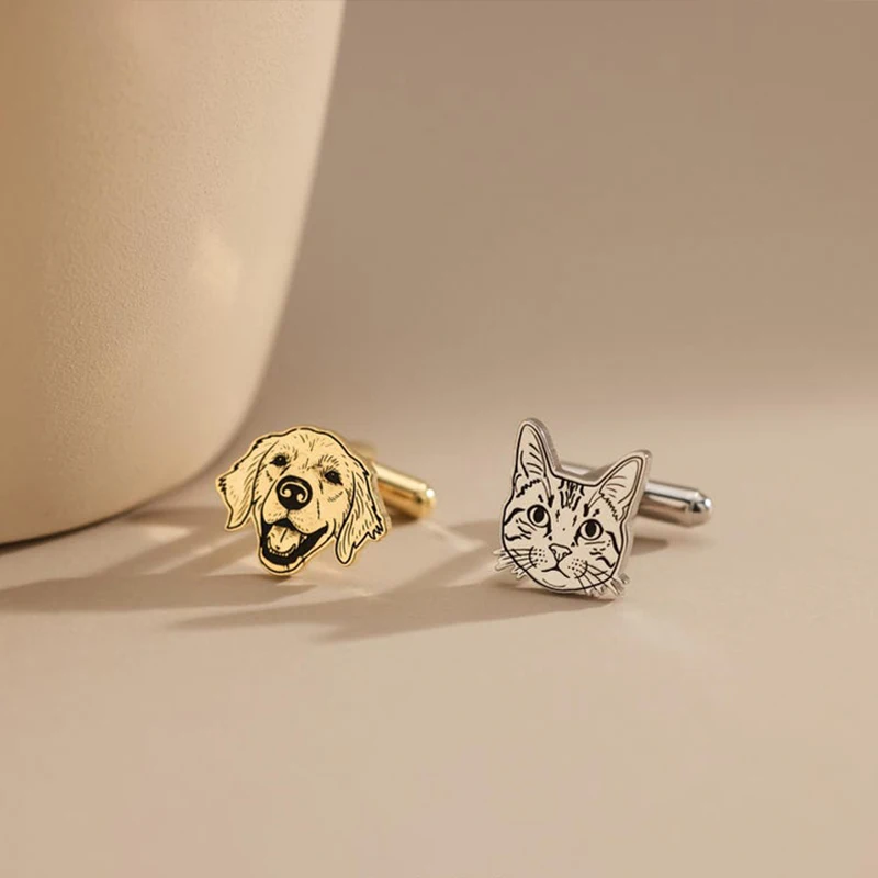 Custom Pet Portrait Cufflinks Custom Laser Engraved Pet Photo Cufflinks Personalized Stainless Steel Groom Gift Wedding Jewelry