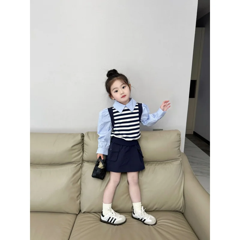 

Girl's miniskirt2024Spring New Children2-7Years Old with Lining Pants Suit Skirt Children's Culottes Tide