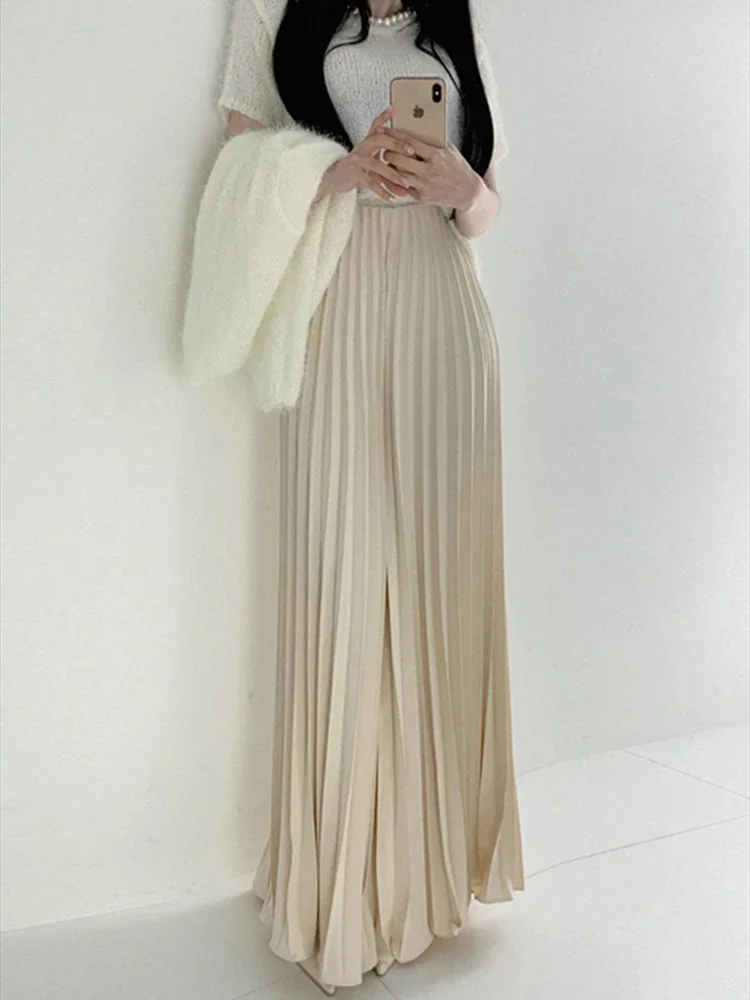 

Корейский шикарный весенний новый нишевый дизайн с высокой талией, тонкие плиссированные широкие повседневные брюки, длинные брюки для женщин, 2025 г., новинка