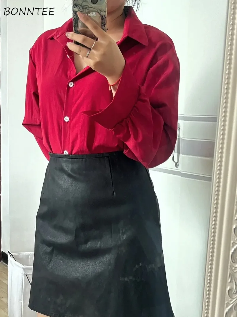 

Shirts Women Solid Daily Profession Style Chic Spring Autumn Inner Office Lady All-match Basic Temperament Puff Sleeve Tops Ins