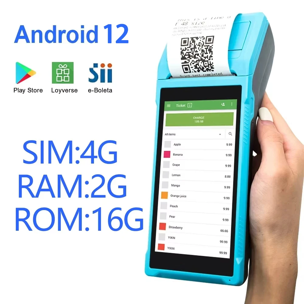 طابعة PDA محمولة باليد طابعة حرارية محمولة Android12/11 فاتورة إيصالات متنقلة 5.5 بوصة HD WiFi 1D/2D مسح نظام POS للأعمال