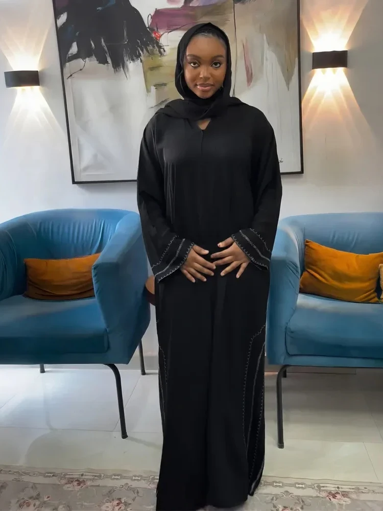 Marokańska Kaftan Czarna Abaya z Szalikiem Kobiety Muzułmańska Sukienka Abaya Zipper Up Vestidos Eid Ramadan Abayas Saudi Arabska Długa Szata 2024