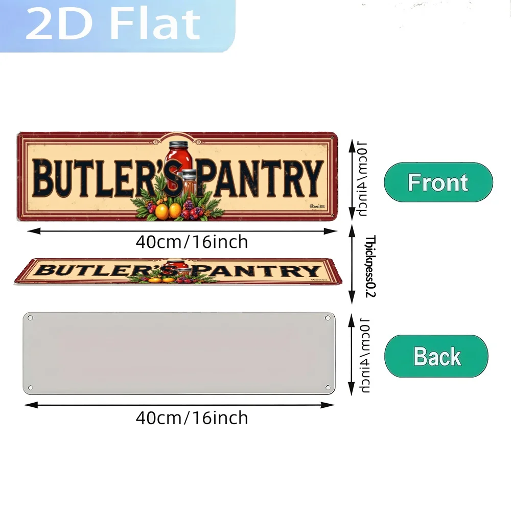2D Flat Metal Wall Hanging Featuring a Rustic Butler's Pantry Sign Design -Perfect for Farmhouse Decor