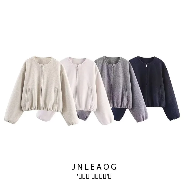 

JNLEAOG Women's Soft Pilot Jaet Coat Autumn New Sle Versatile ort Outerwear Polyester Fiber Long Sve Zipper Closure