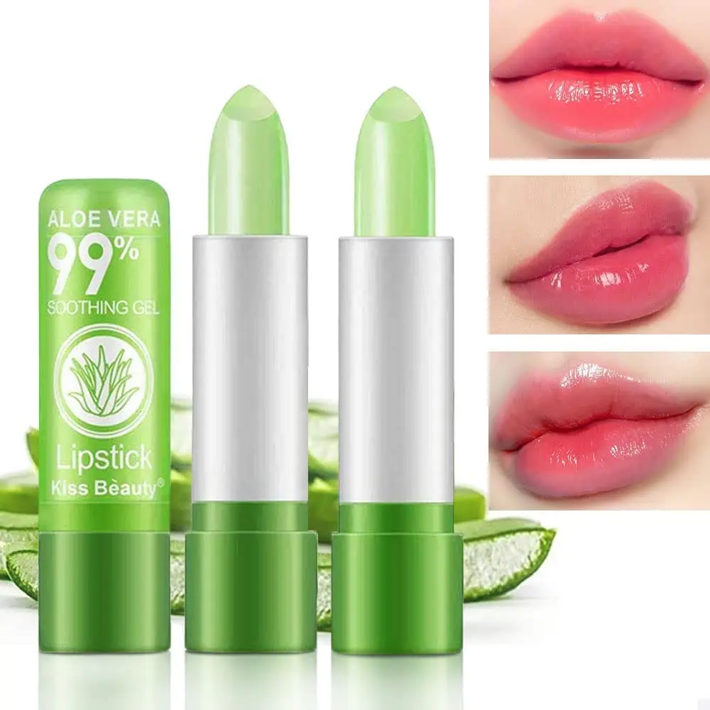 Batom aloe vera, impermeável, hidratante, mudando de cor, bálsamo labial, mudança de temperatura, maquiagem, novo