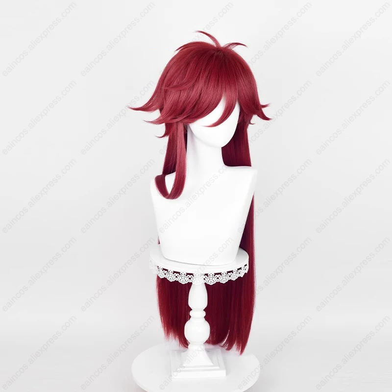 วิกผมอะนิเมะ grell sutcliff คอสเพลย์วิกผมยาว90ซม. สีแดงเข้มทนความร้อนวิกผมปลอมงานปาร์ตี้ฮาโลวีน