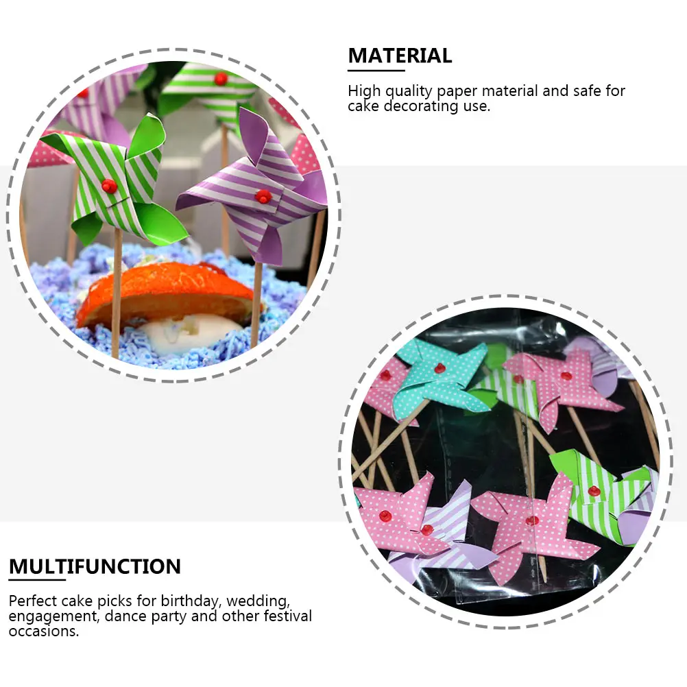 

36 Pcs Windmill Cake Toppers Paper Cupcake Decor Premium Dessert Topper Wedding Decoration Birthday Festival