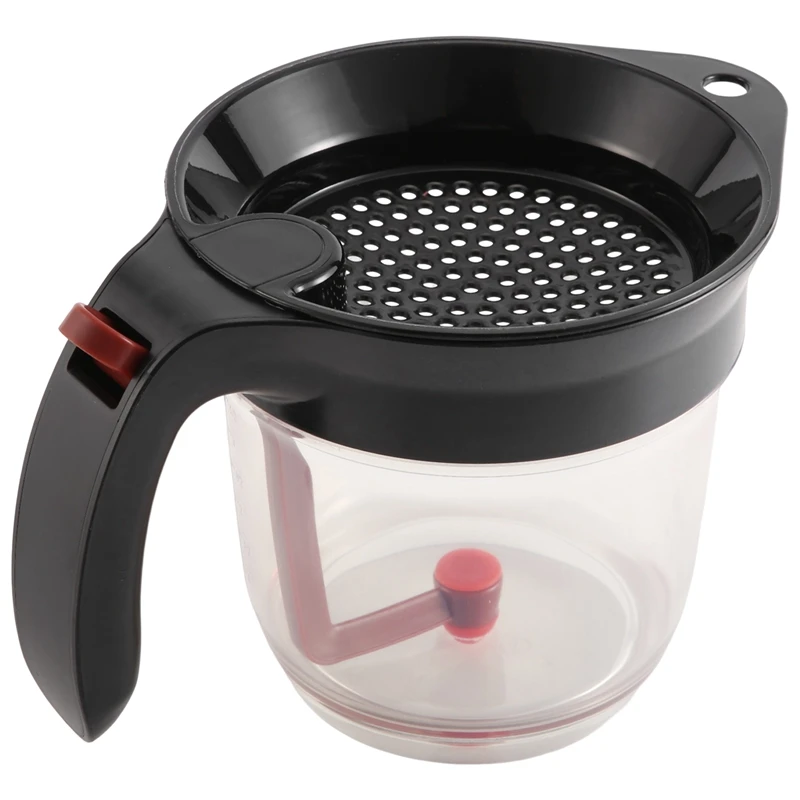 1000ML Oil Separator Measuring Cup And Strainer With Bottom Release For Gravy Sauces And Other Liquids With Oil Grease