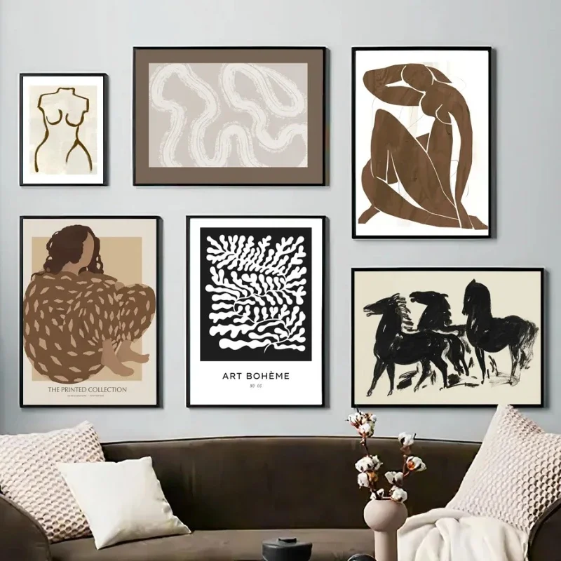 Abstract Beige Vintage Poster Print Picasso Matisse Line Dove Canvas Painting Wall Art Pictures For Living Room Home Decor