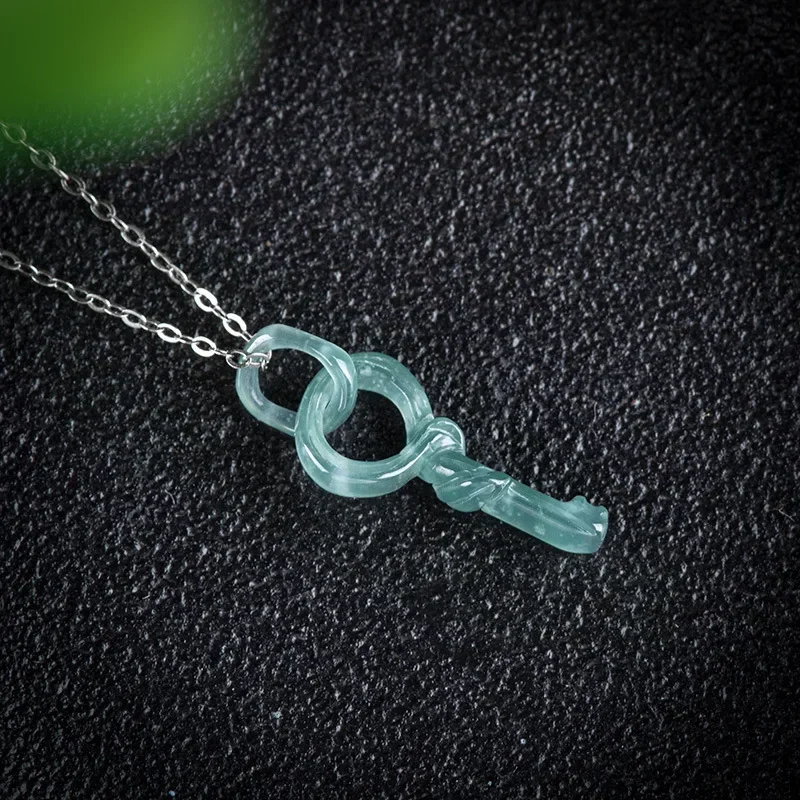 

Jia Le/ Natural Ajadeite Blue Water Hollow Small Key Jade Pendant Fashion Women Necklace Pendant Personalized Fine Jewelry Gift