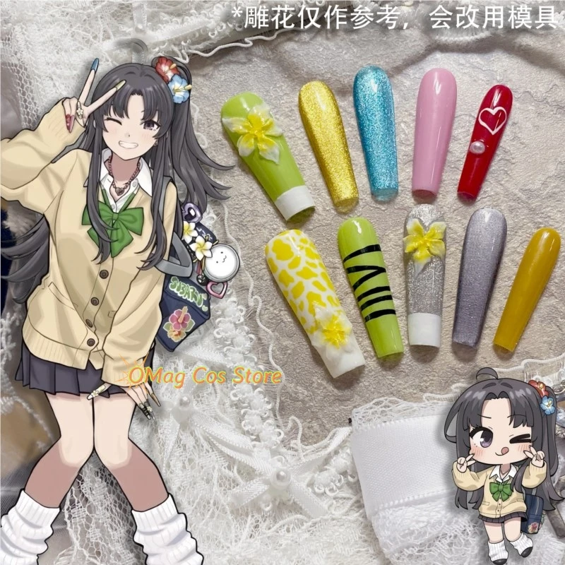 Hot deal: Girls Band Cry Anon Subaru Showa Gal Cat Eye Press On Nails Cosplay Accessory Anime Music Band Gradient Color Press On Nail Art