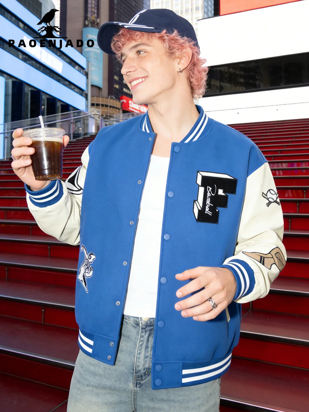 Men\'s Varsity Jacket Faux Leather Sleeve Lightweight Vintage Baseball Uniform Vintage Streetswear Cute Embroidery Patchwork Coat