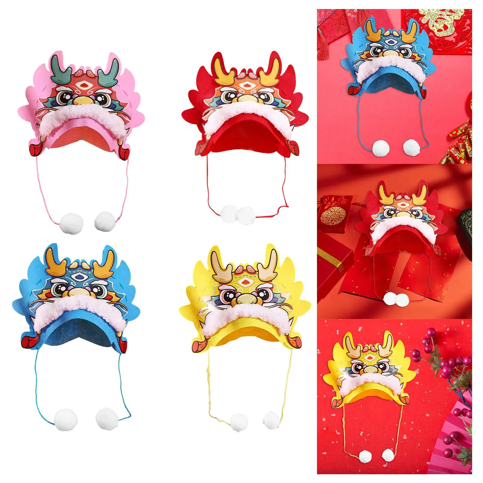 Chinese Dragon Hat 2024 3D Dragon Head Hat Headwear Ceremony Dragon Decoration Hat Material Set for Boys Girls Children Kids