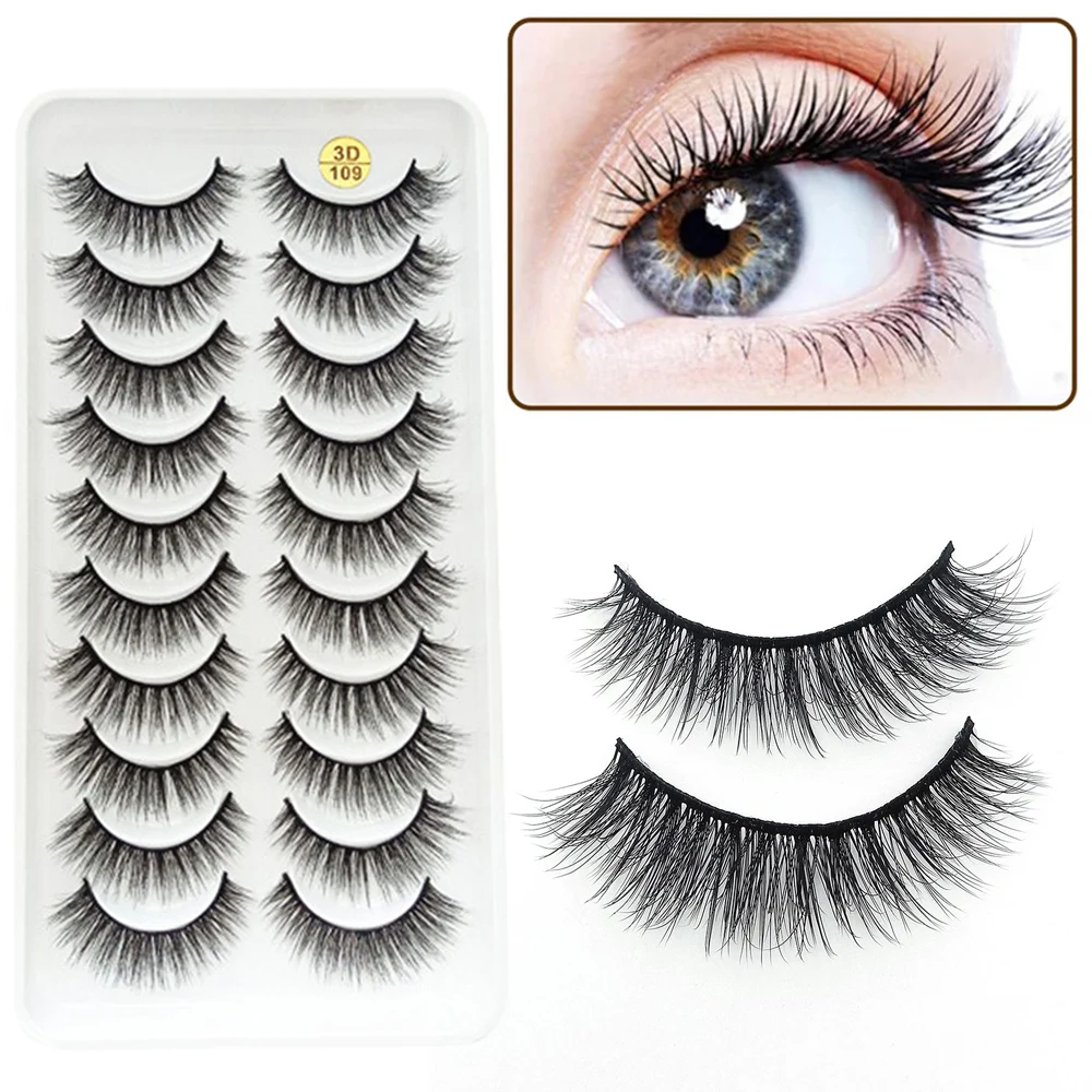 10 paires 3D Extensions de cils moelleux faux cils Volume cils longs épais faux cils pour femmes filles bricolage maquillage