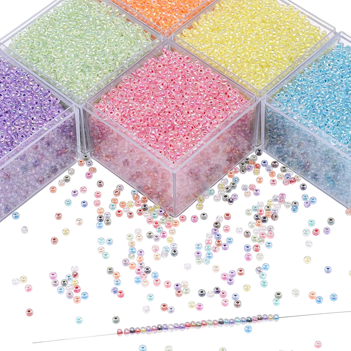 About300Pcs Homemade Super Quality Glass Rice Beads, Phantom Colored Beads, Dyed Core Beads, Loose Beads, Handmade DIY Making Co