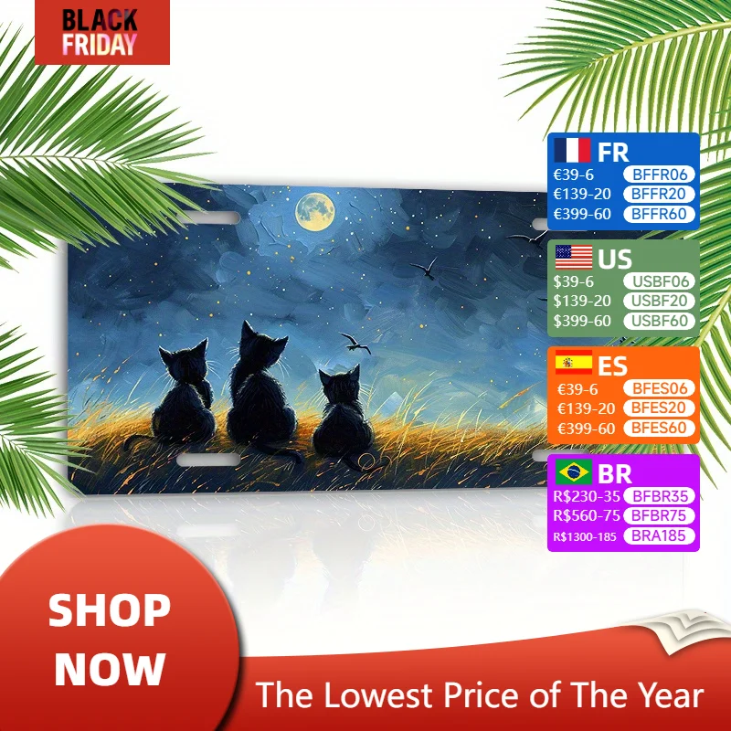 Whimsical Sky Cat - 6X12-inch Aluminum License Plate | Durable, Waterproof, Rust-proof | The Perfect Gift for Cat Lovers