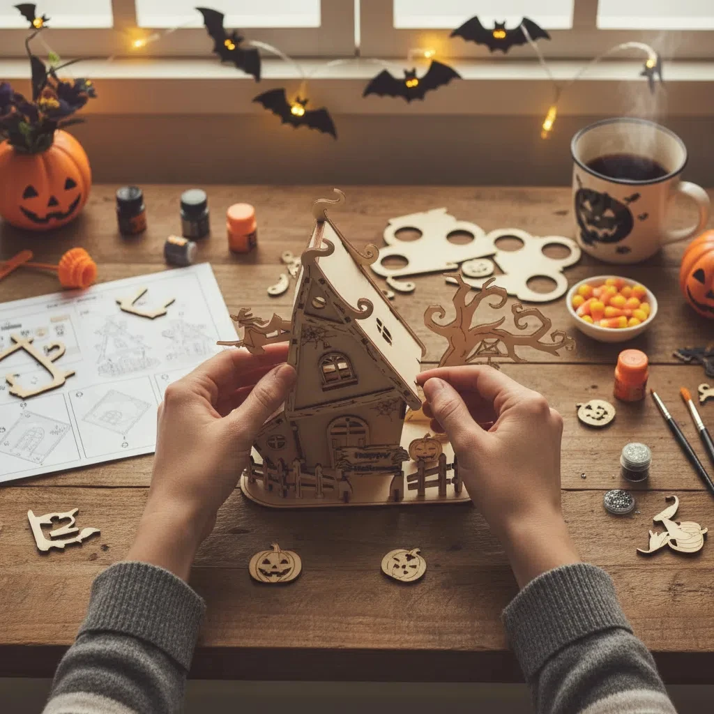 OUZEY 3D بيت شجرة خشبي مسكون - مجموعة نماذج تجميع DIY للهالوين، مشروع حرفي مخيف للبالغين والمراهقين من سن 14 عامًا فما فوق #6