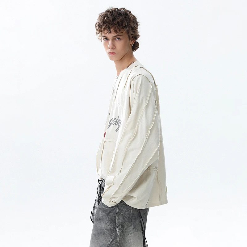 LUZHEN 2025 New Original Stripe Edge Patchwork Design Round Neck T-shirts Men's Fashion Long Sleeve Handsome Male Clothes JY4944