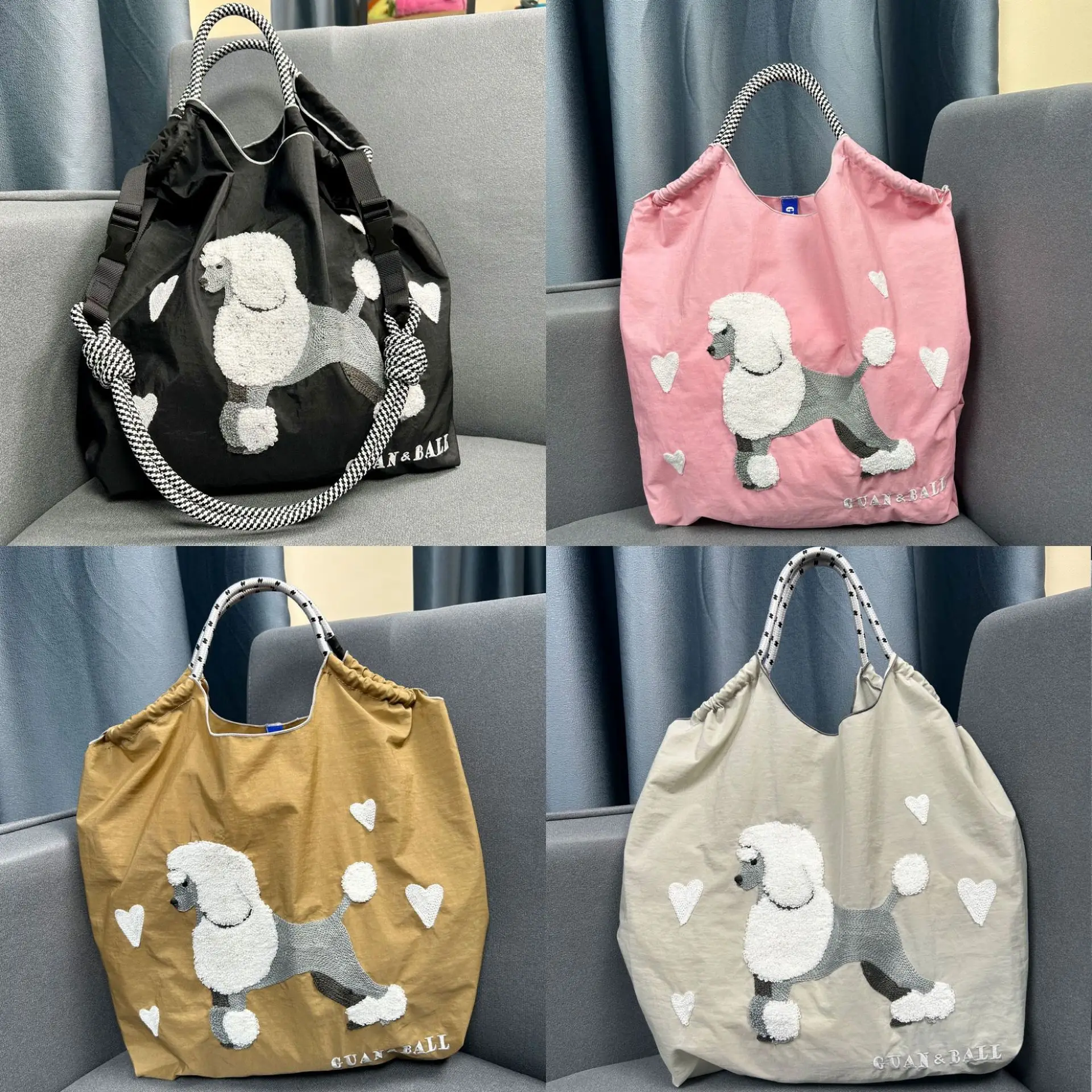 Haftowana torba na zakupy Anime urocza pudel o dużej pojemności nylonowa torba torba Crossbody na jedno ramię na prezent dla kobiet