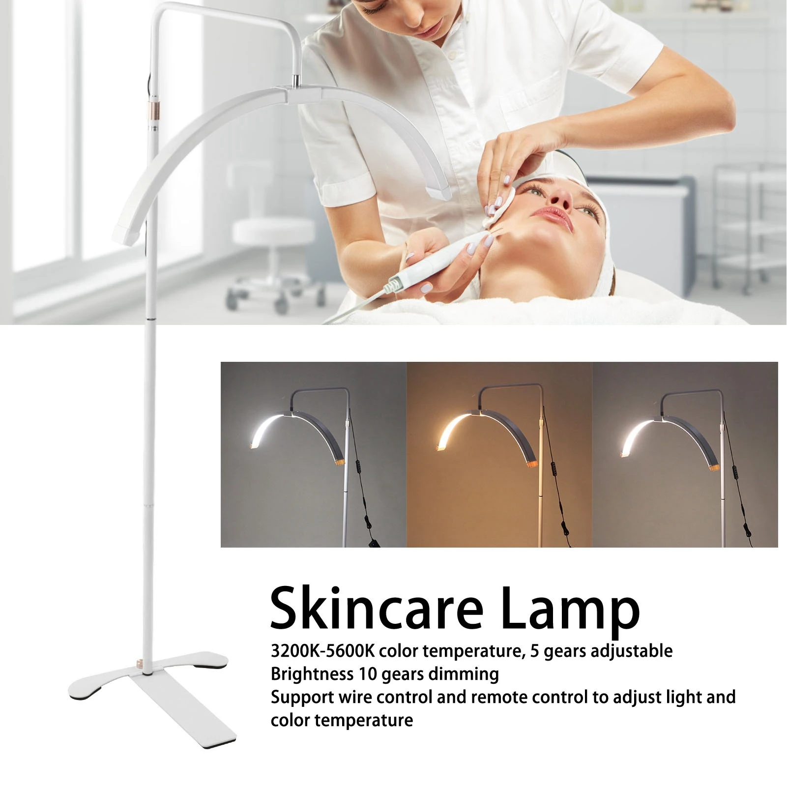 

Makeup LED Lamp Stable Base LED Floor Light 110-240V Curved 26in Color Temperature Adjustable with Phone Holder for Facial Care