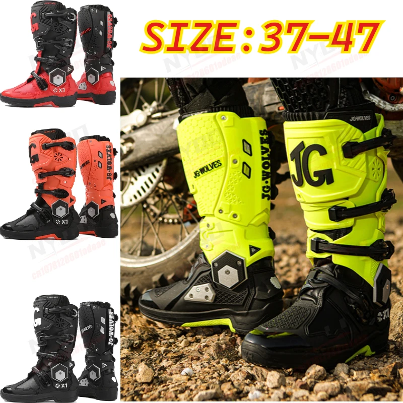 

JG·WOLVES Articulated Motocross Boots, Men's Off-Road Enduro Adventure Long Boots, Anti-Impact Motorcycle Riding Shoes