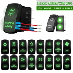 1 interruptor basculante verde de 12V/24V con cable de salto para coche, barco, camión, yate marino, remolque, Tractor, Jeep YJ JK Vans SXS
