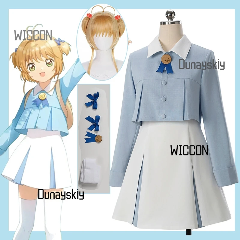 @#$%Sakura Kinomoto COS Dress – Blue & White Date Outfit with Wig Anime Convention/Halloween/Daily Wear