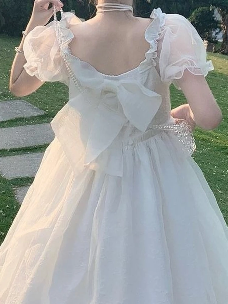 Vestido de hada Kawaii de malla para mujer, Vestido corto de Lolita con mangas abullonadas, volantes, Estilo Vintage, elegante, 2023