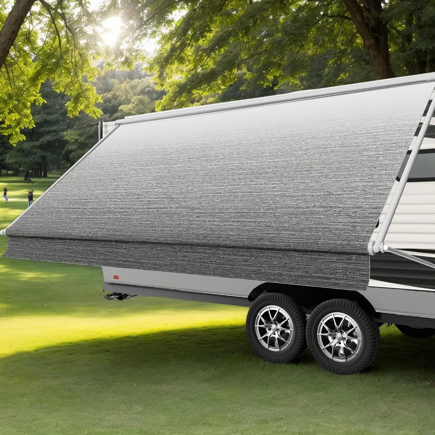 

Ткань для замены тента для автодомов (15 футов), сверхпрочная, из винила 18,5 унций, УФ-стойкая и всепогодная, для большинства автодомов и прицепов, цвет омбре серый