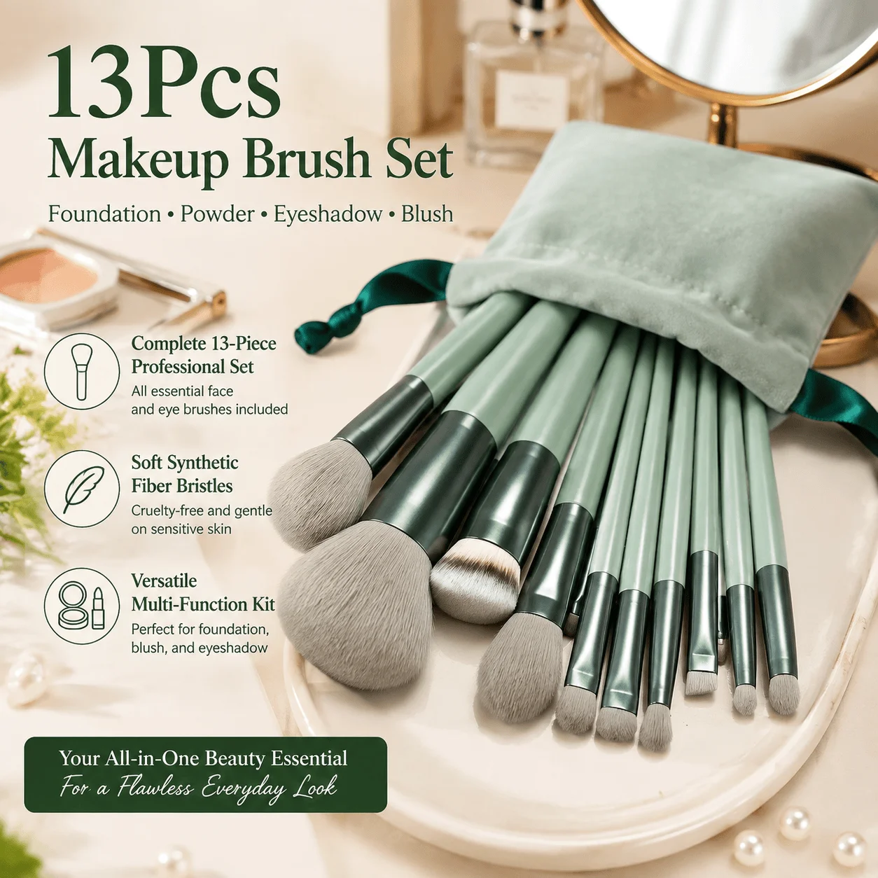 Makeup Brush Set 13Pcs Professional Foundation Eyeshadow Brushes Complete Soft Synthetic Bristles Cosmetic Beauty Tools Kit