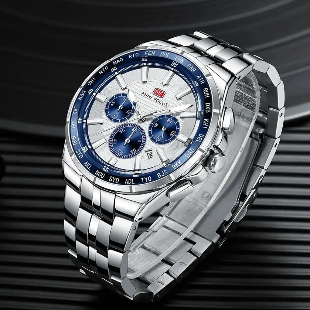 

MINI FOCUS 0613G Luxury Quartz Men's Watch Waterproof Calendar Luminous Chronograph Steel Strip Watches for Men Reloj Hombre