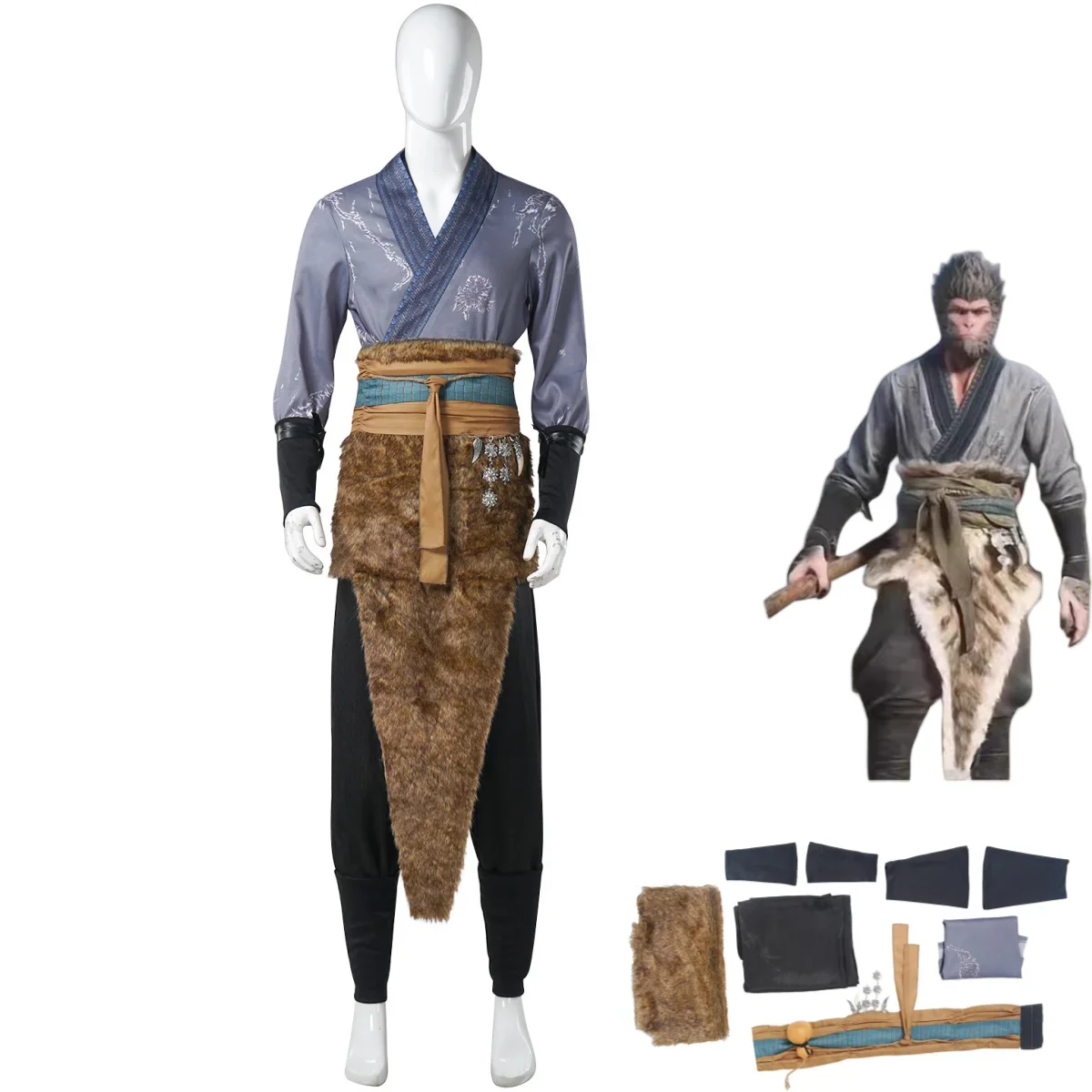 

New Game The Destined One Black Myth: Wukong Cosplay Costume Practice Uniform Apron Gourd Adult Man Halloween Christmas Suit