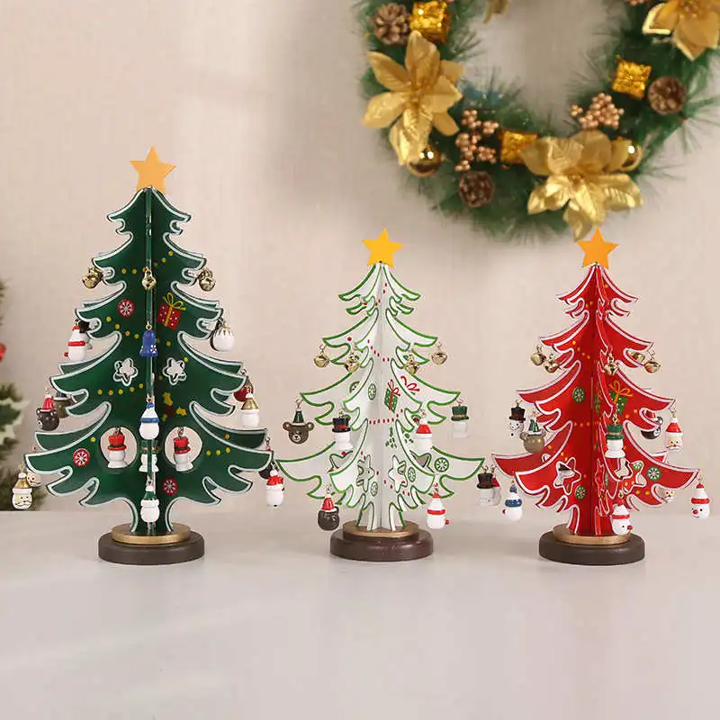 

Small Christmas Tree Tabletop Ornament DIY Mini Can Store Wooden Three-dimensional Tree Christmas Ornament Gifts Christmas Deco