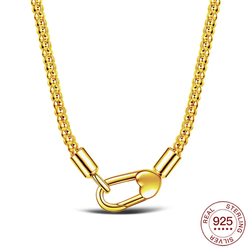 2026 Original Innovative Golden Necklace 925 Sterling Silver Spring Clasp Popcorn Necklace Simple Fashion Women's Holiday Gift