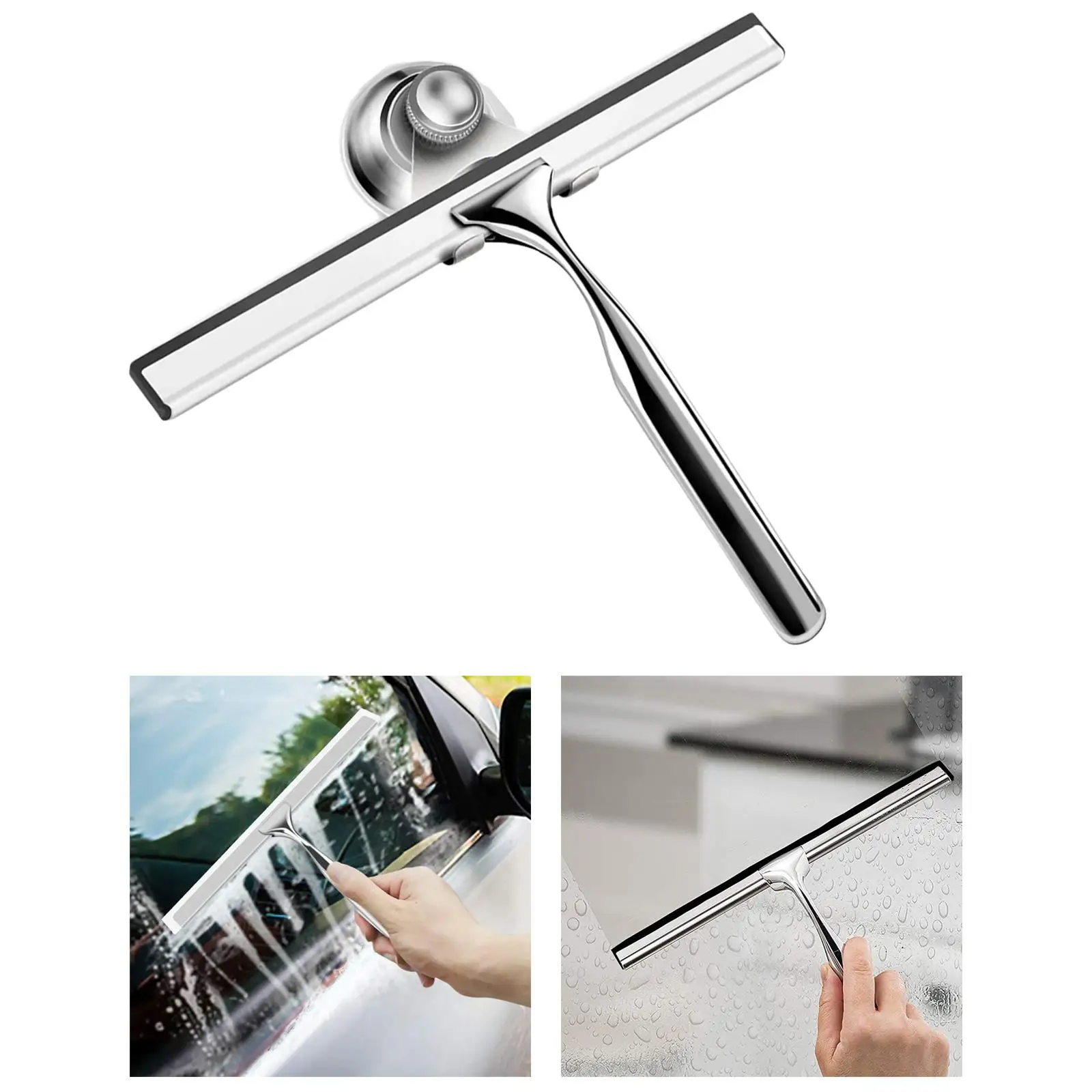 

Stainless Steel Shower Squeegee Soap Foam Cleaner Includes Suction Hook Long