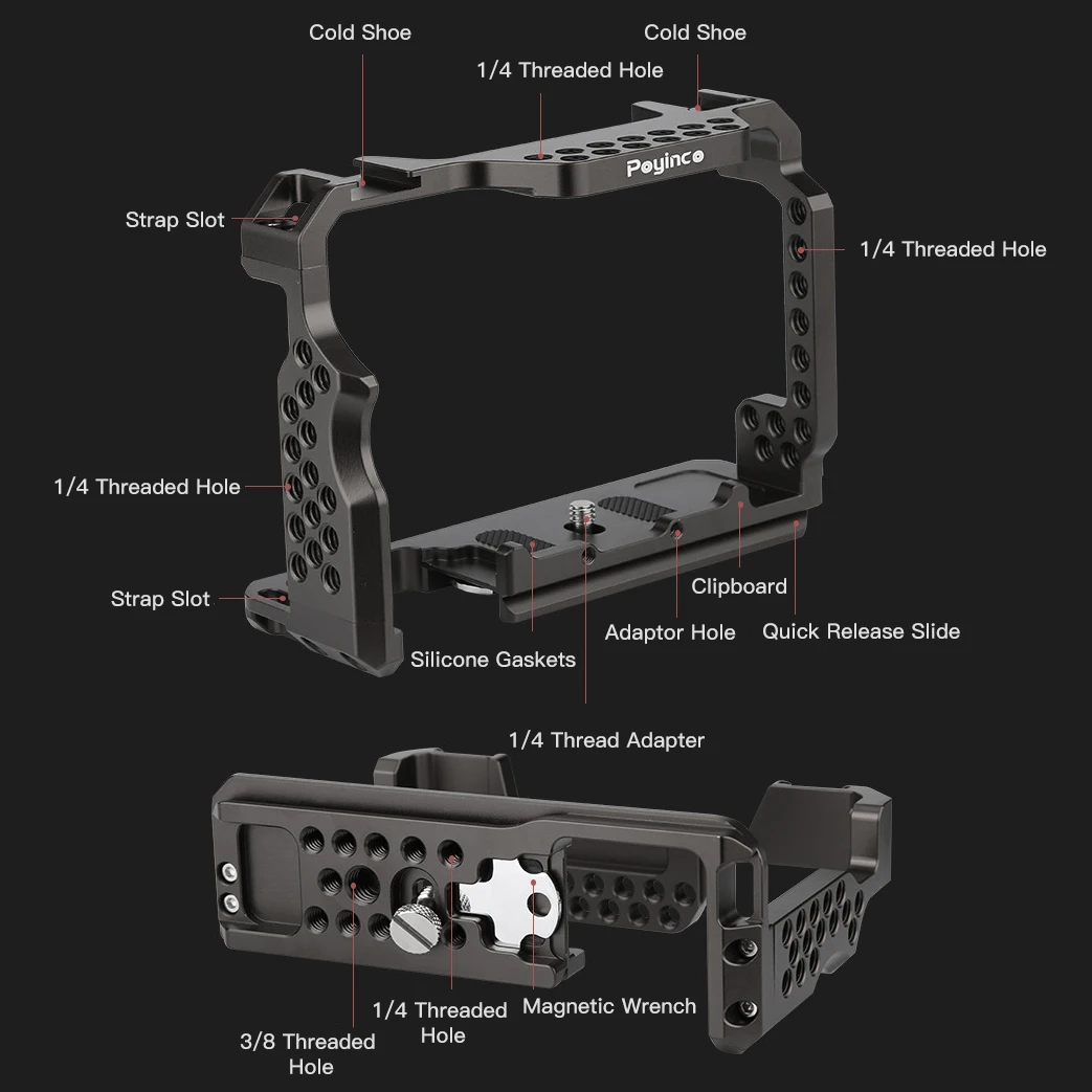 Poyinco JN-012 Camera Cage for Sony A7M3 A7M2 A73 A72 A7S2 A7R3 A7R III A7R2 Cold Shoe Mount Metal Full Wrap Expansion Accessory