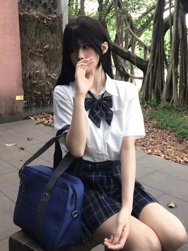 

Women's Basic Style Long Sleeve Shirt JK Uniform Corner Collar Inner Wear Short Long Sleeve White Shirt Spring Summer