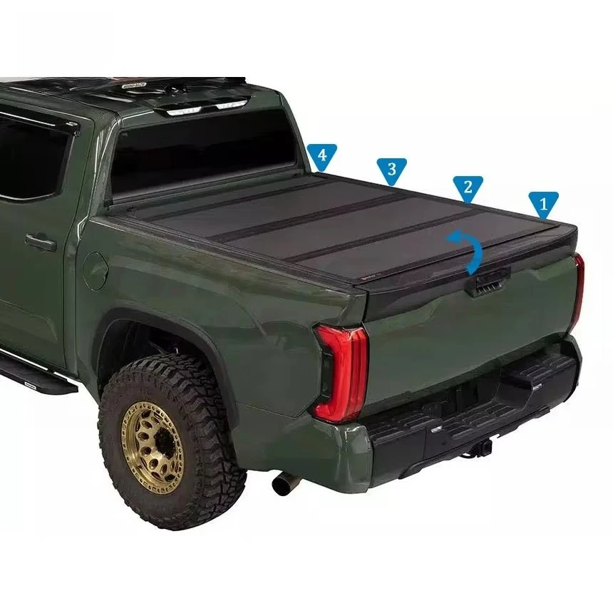

Waterproof Pickup Accessories 4X4 Hard Folding Four Fold Bed Trunk Cover Tonneau Cover for Tundra 5.7FT 6.5 FT 2021+