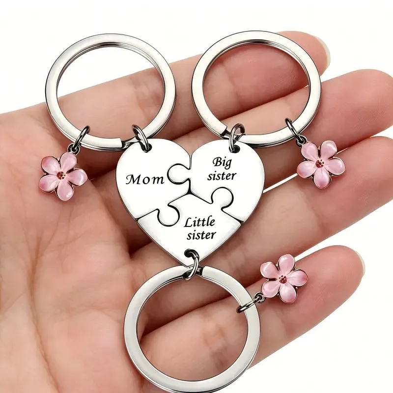Porte-clés Mère-Fille pour 3, Porte-clés Mère Grande Sœur Petite Sœur pour 3, Cadeau Doux et Significatif pour Maman pour la Fête des Mères