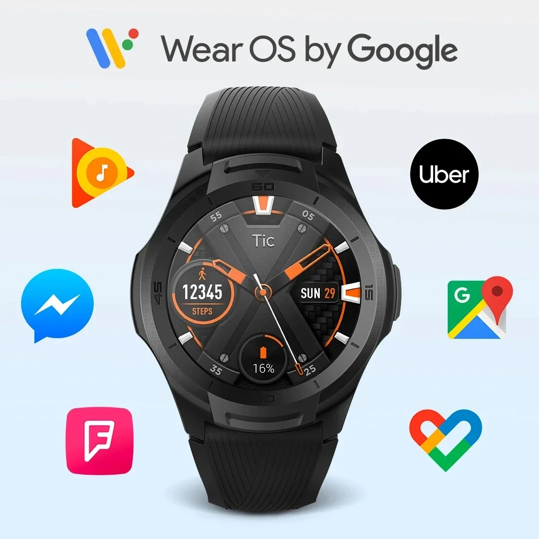 TicSmartwatch-S2 ارتداء نظام التشغيل من قبل جوجل ساعة ذكية ، المدمج في نظام تحديد المواقع ، على مدار 24 ساعة رصد معدل ضربات القلب ، 5ATM ، IP68 مقاوم للماء ، يصلح ل IOS و أندرويد