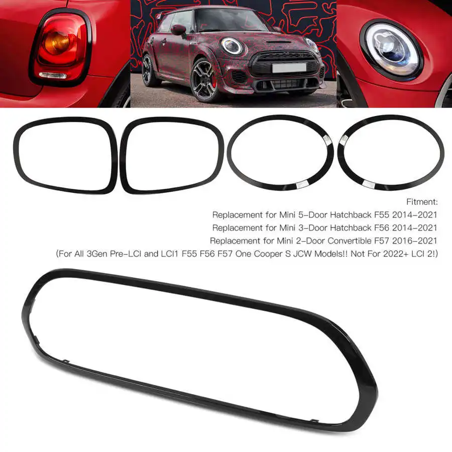 5pcs Gloss Black Headlight Trim Taillight Eyelid Cover With Front Grill Frame fit for Mini F55 F56 F57 JCW 2014-2021