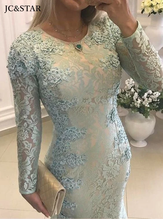 dusty green bridesmaid dress lace beaded long sleeve robe demoiselle d honneur femme elegant prom Gown long sukienki na wesele