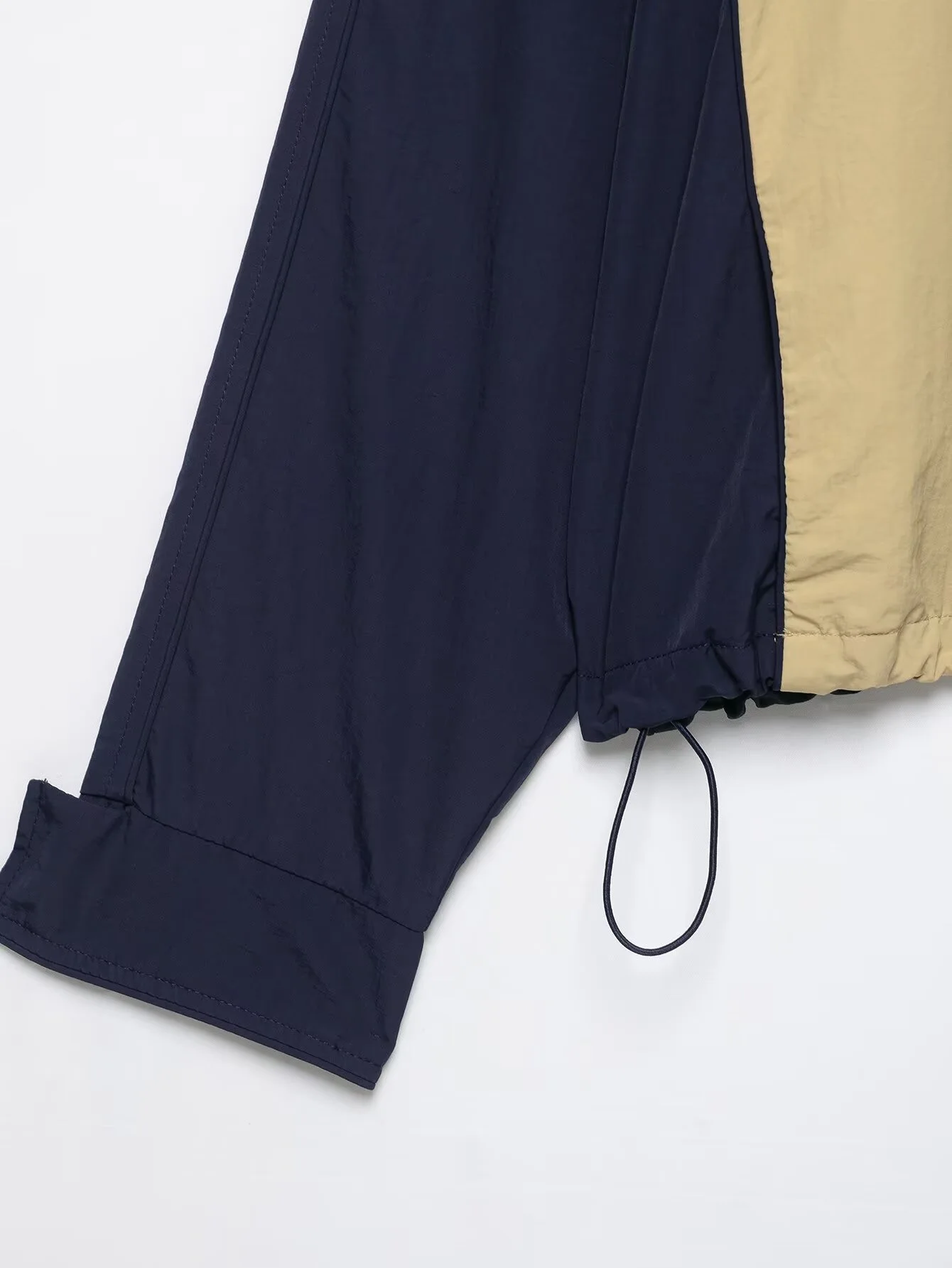 HH Damen Vintage Color-Block Sport 2-Teiliges Set Stehkragen Freizeitjacke Elastische Taille Weite Lange Hose Schulanfangskleidung – Detail 7