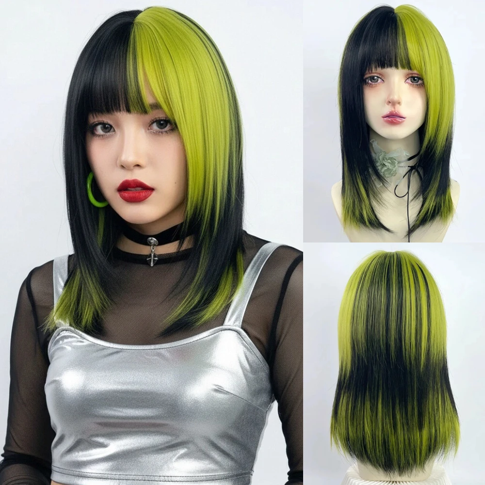 

Women's Heat Resistant Short Straight Green And Black Wig Synthetic Lolita Style With Bang for Cosplay Party Daily Wear