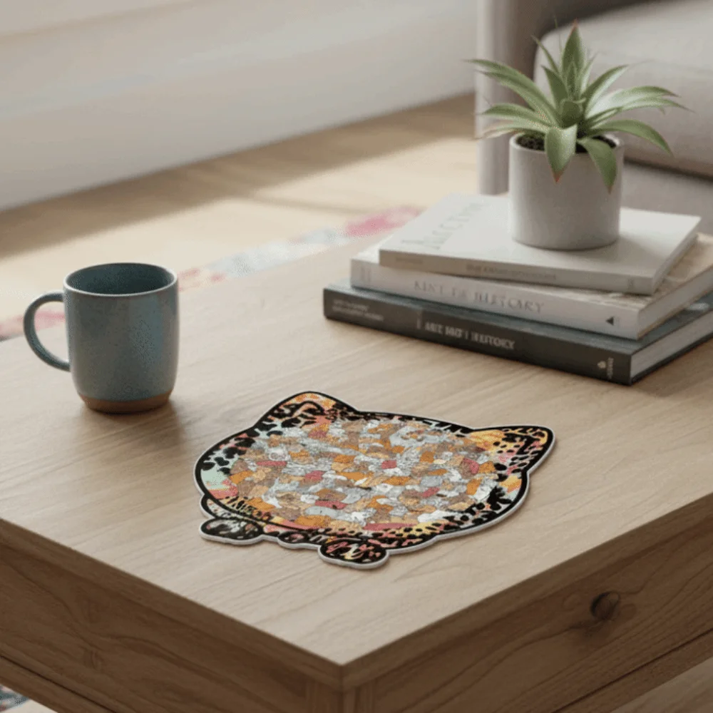 

Brain Burning Cat Puzzle Irregular Puzzle Cute Kitten Wooden Cat Shaped Wooden Puzzle DIY Assembly Colored