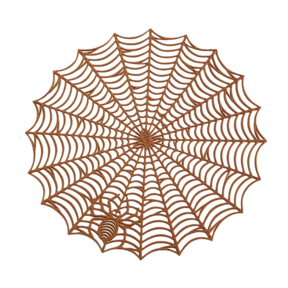 4PCS Non-slip Halloween Spider Web Placemat Hollow Out PVC Tableware Heat-Insulating Mat Waterproof European-style Cup Mat