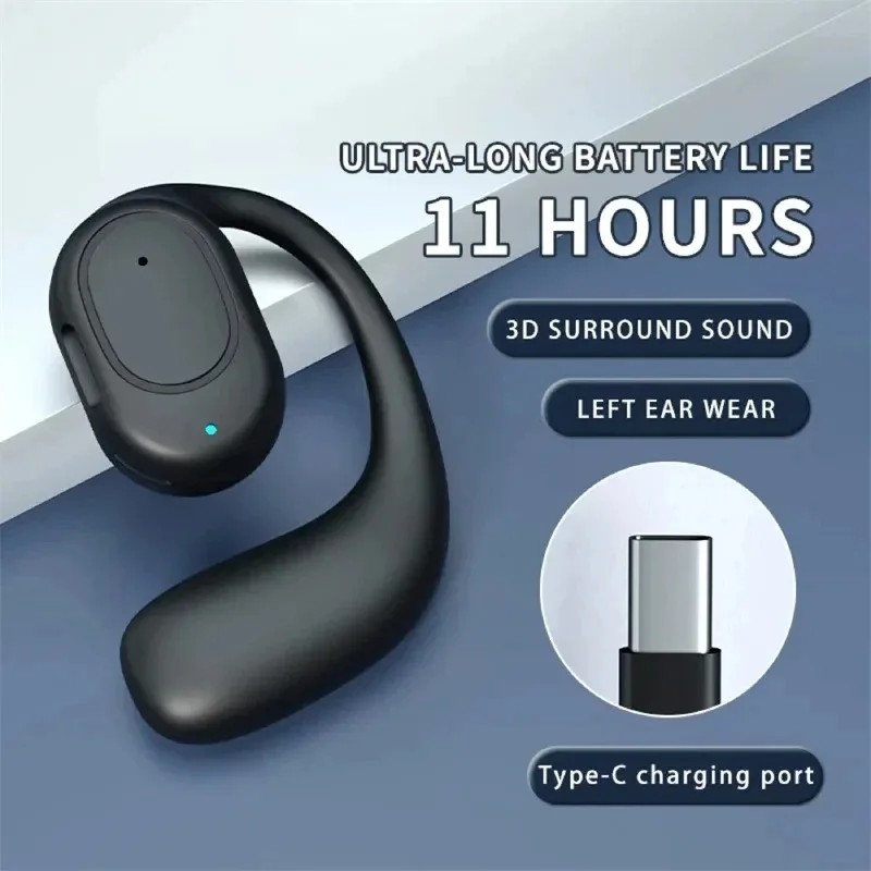Single One Ear Hook Bone Conduction Bluetooth Headset Wireless Open Ear Headphones With Built-in Microphone Noise Canceling Hand view 3